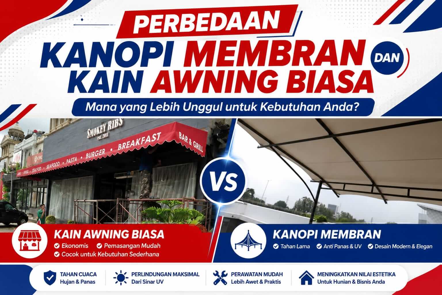 Perbedaan Kanopi Membran & Kain Awning Biasa: Mana yang Lebih Bagus untuk Anda?